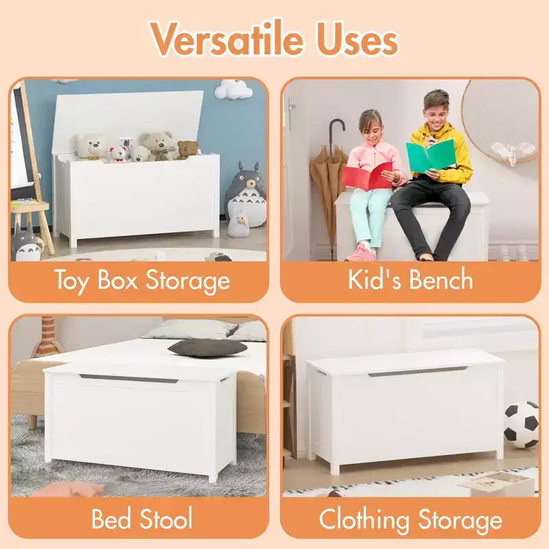 Coffre à jouets en bois pour enfants avec couvercle à charnière de sécurité, pour les 2 ans et plus (blanc)