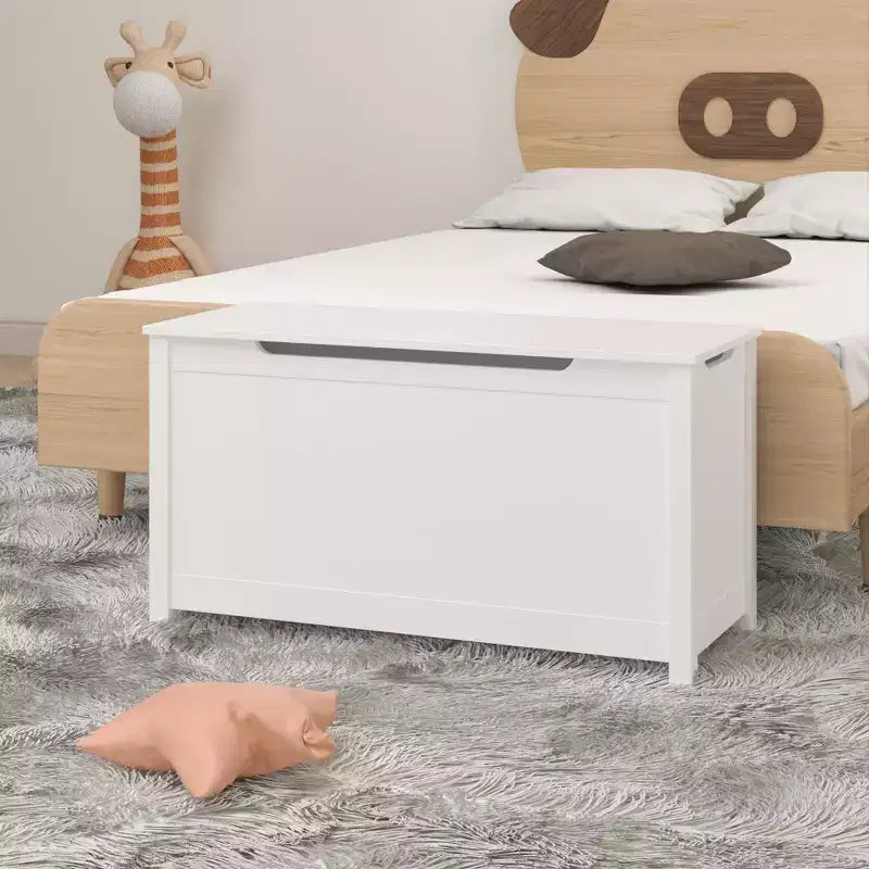 Coffre à jouets en bois pour enfants avec couvercle à charnière de sécurité, pour les 2 ans et plus (blanc)