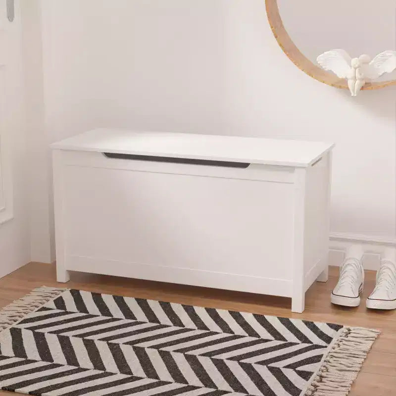 Coffre à jouets en bois pour enfants avec couvercle à charnière de sécurité, pour les 2 ans et plus (blanc)