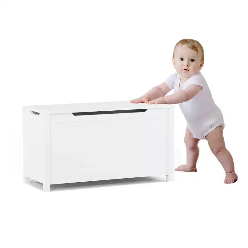 Coffre à jouets en bois pour enfants avec couvercle à charnière de sécurité, pour les 2 ans et plus (blanc)