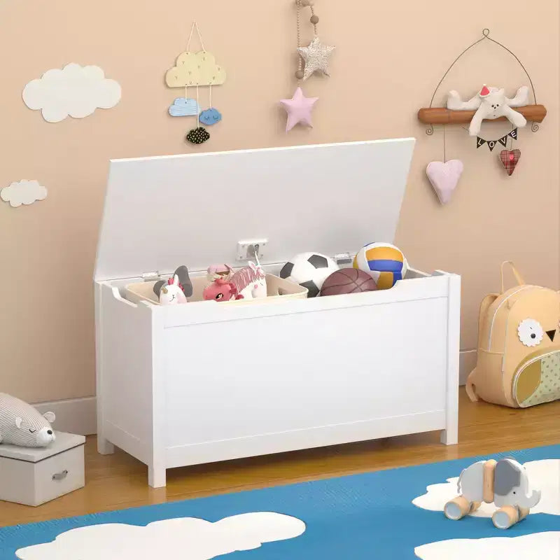 Coffre à jouets en bois pour enfants avec couvercle à charnière de sécurité, pour les 2 ans et plus (blanc)