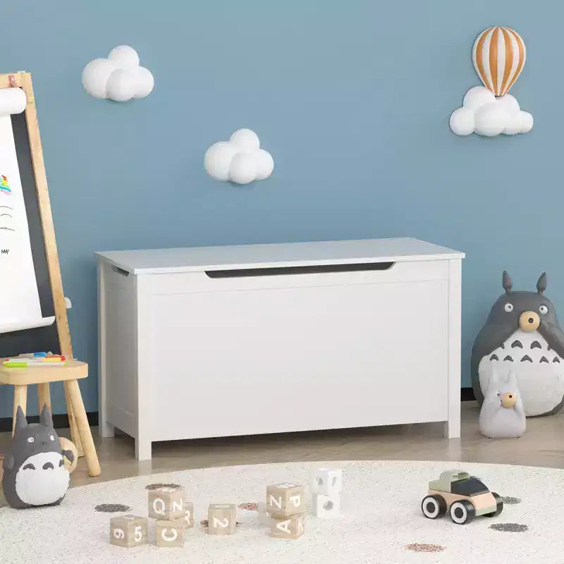 Coffre à jouets en bois pour enfants avec couvercle à charnière de sécurité, pour les 2 ans et plus (blanc)