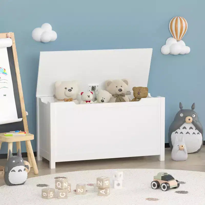 Coffre à jouets en bois pour enfants avec couvercle à charnière de sécurité, pour les 2 ans et plus (blanc)