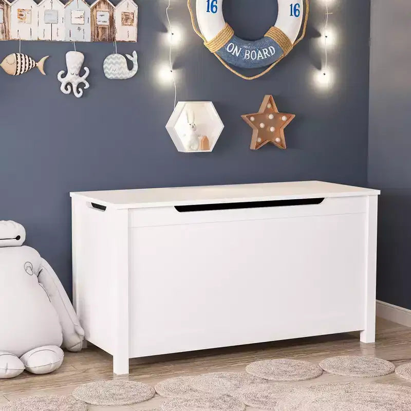 Coffre à jouets en bois pour enfants avec couvercle à charnière de sécurité, pour les 2 ans et plus (blanc)