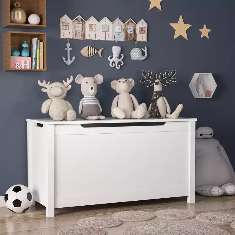 Coffre à jouets en bois pour enfants avec couvercle à charnière de sécurité, pour les 2 ans et plus (blanc)