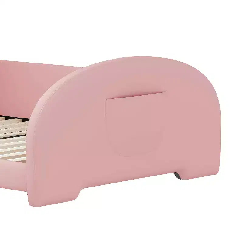 Lit de princesse rembourré en forme de lapin avec tête et pied de lit rose, taille double
