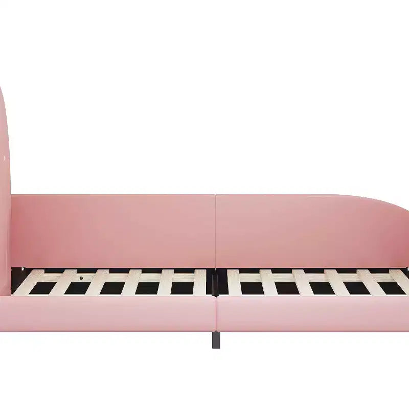 Lit de princesse rembourré en forme de lapin avec tête et pied de lit rose, taille double