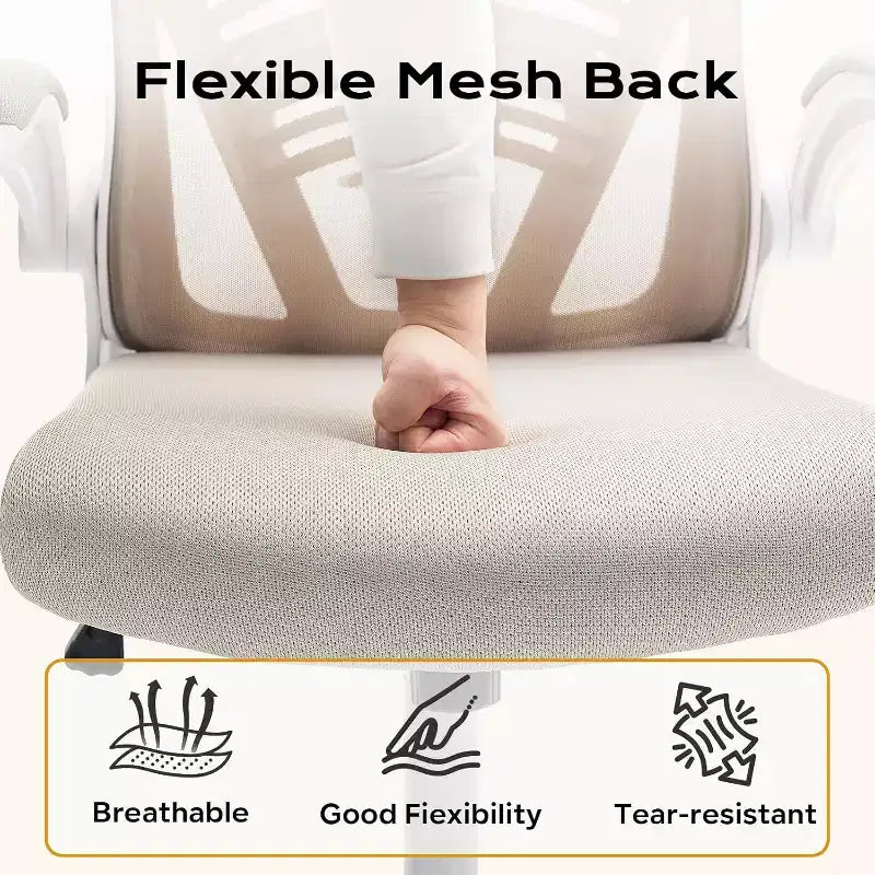 Chaise de bureau ergonomique avec accoudoirs relevables, siège large en maille, soutien lombaire, chaise de bureau pour chambre à coucher ou bureau
