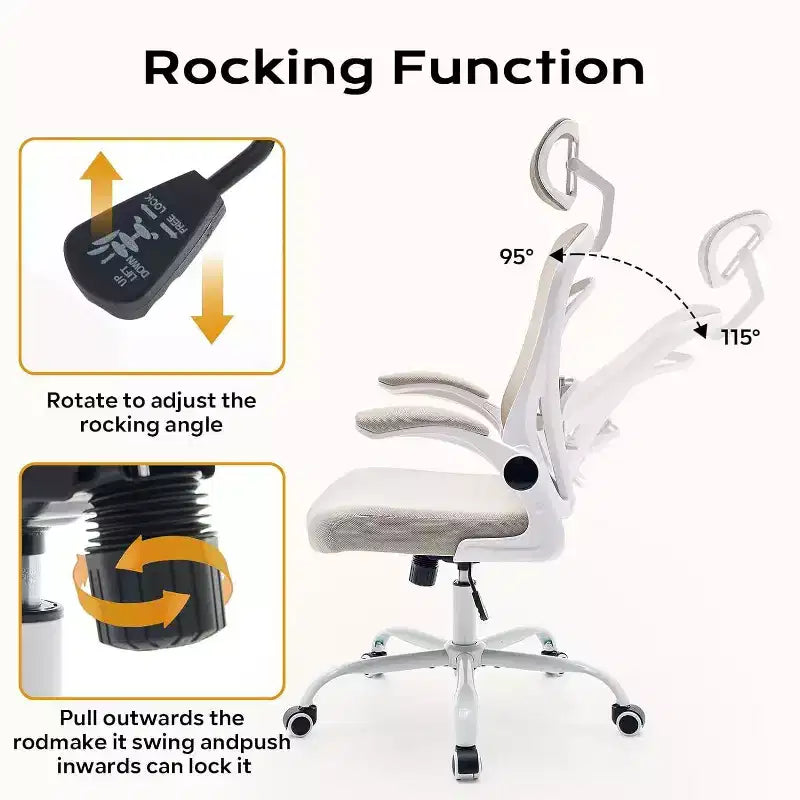 Chaise de bureau ergonomique avec accoudoirs relevables, siège large en maille, soutien lombaire, chaise de bureau pour chambre à coucher ou bureau