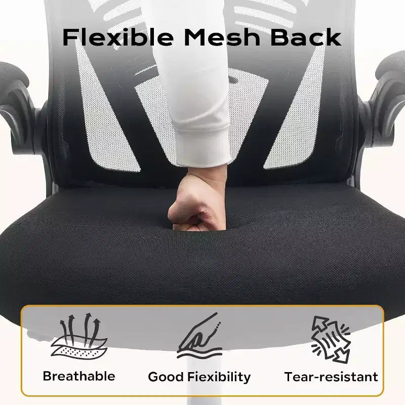 Chaise de bureau ergonomique avec accoudoirs relevables, siège large en maille, soutien lombaire, chaise de bureau pour chambre à coucher ou bureau