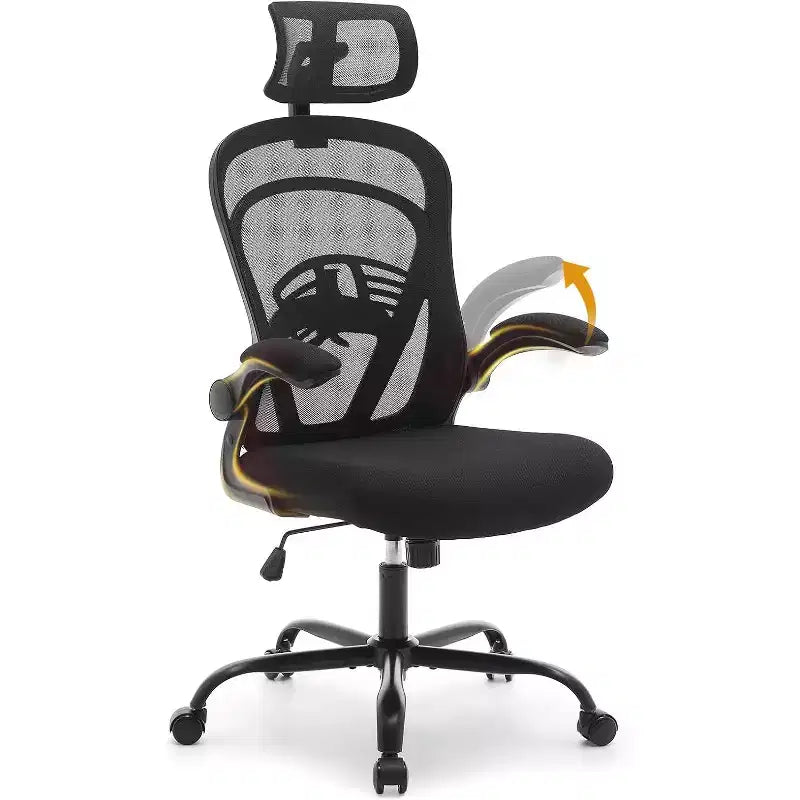 Acekool Ergonomic Office Chair with Flip-Up Armrests, Wide Mesh Seat, Lumbar Support, Computer Desk Chair for Bedroom Study