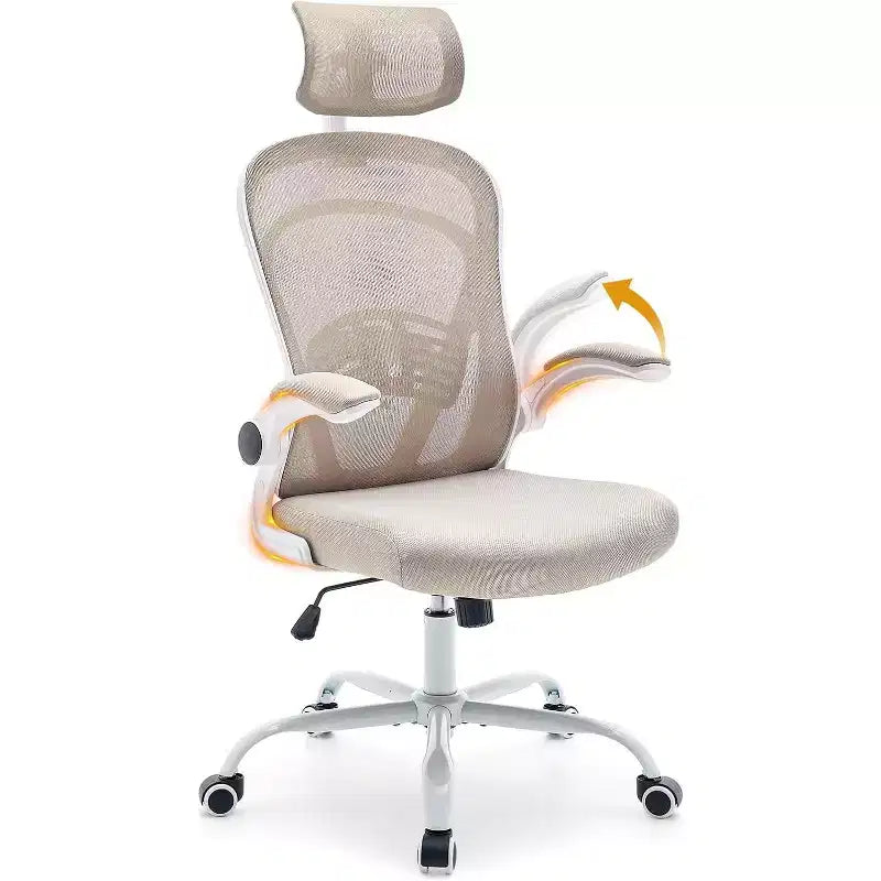 Chaise de bureau ergonomique avec accoudoirs relevables, siège large en maille, soutien lombaire, chaise de bureau pour chambre à coucher ou bureau