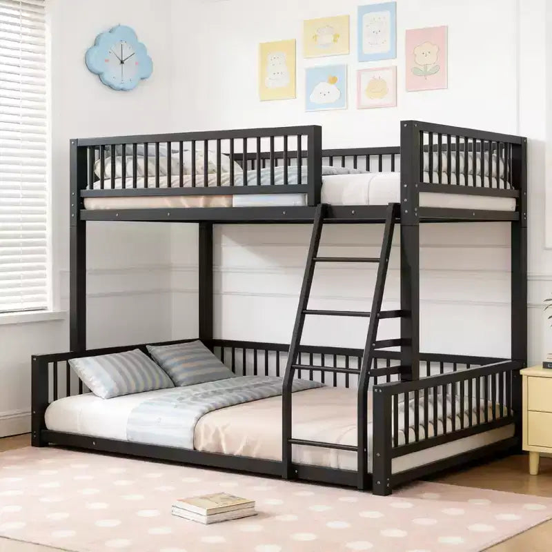 Luxystar Metal Floor Bunk Bed Frame with Guardrails, Detachable into 2 beds