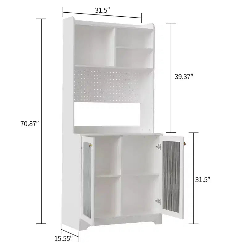 Armoire de rangement haute pour garde-manger avec 2 portes vitrées, meuble de rangement de cuisine autonome avec 7 compartiments de rangement et étagères réglables