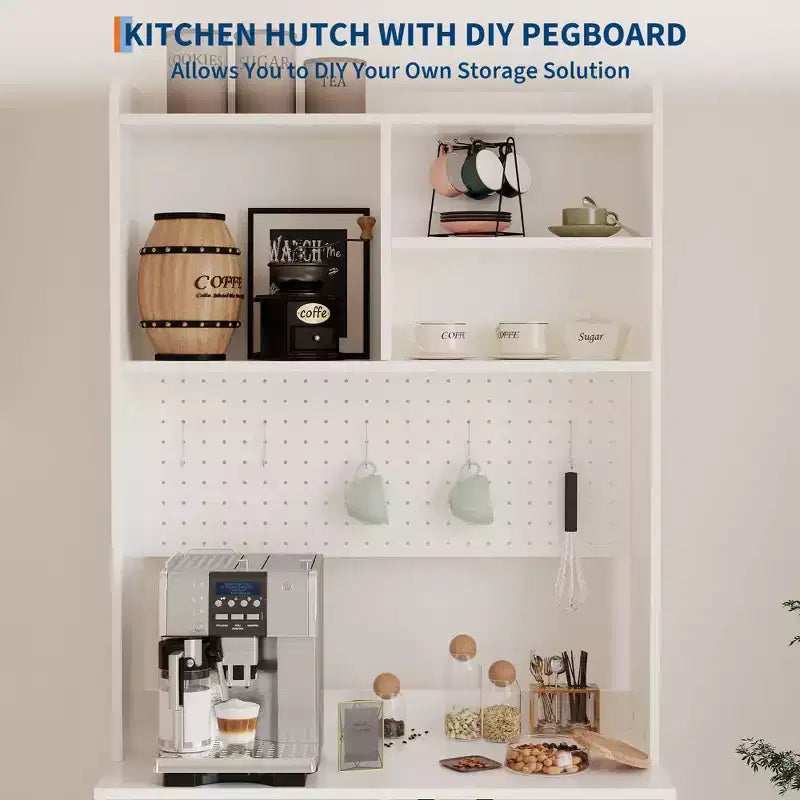 Armoire de rangement haute pour garde-manger avec 2 portes vitrées, meuble de rangement de cuisine autonome avec 7 compartiments de rangement et étagères réglables