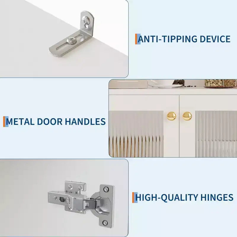 Armoire de rangement haute pour garde-manger avec 2 portes vitrées, meuble de rangement de cuisine autonome avec 7 compartiments de rangement et étagères réglables