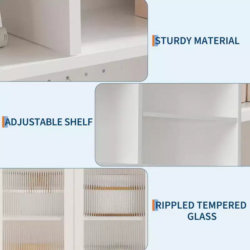 Armoire de rangement haute pour garde-manger avec 2 portes vitrées, meuble de rangement de cuisine autonome avec 7 compartiments de rangement et étagères réglables