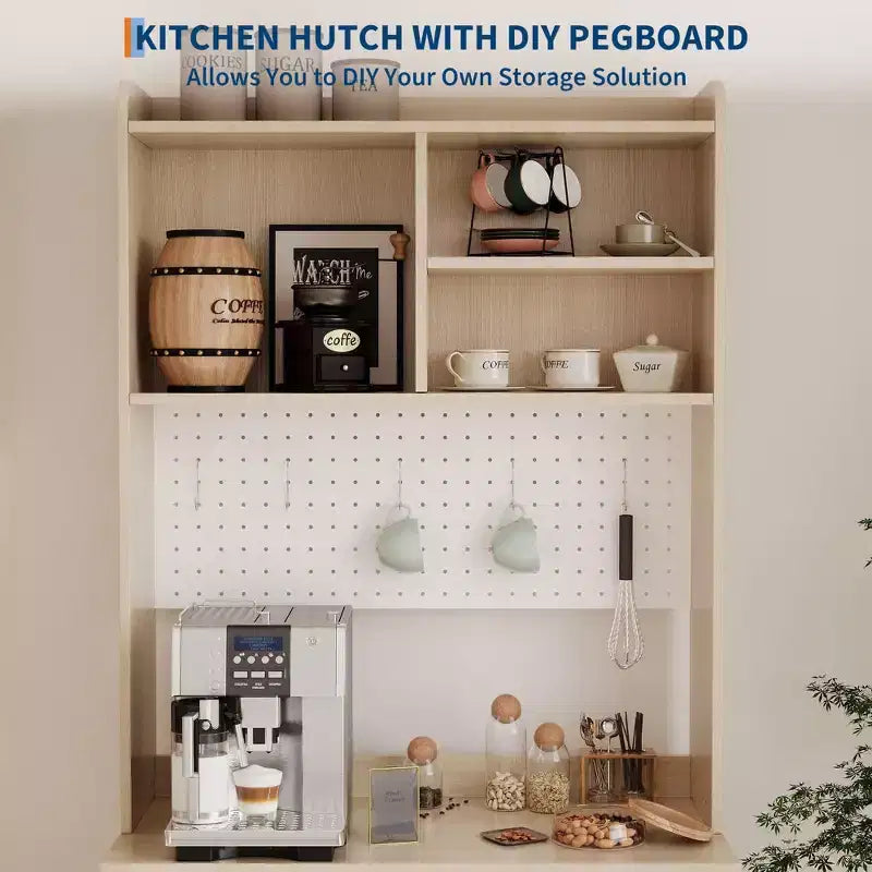 Armoire de rangement haute pour garde-manger avec 2 portes vitrées, meuble de rangement de cuisine autonome avec 7 compartiments de rangement et étagères réglables