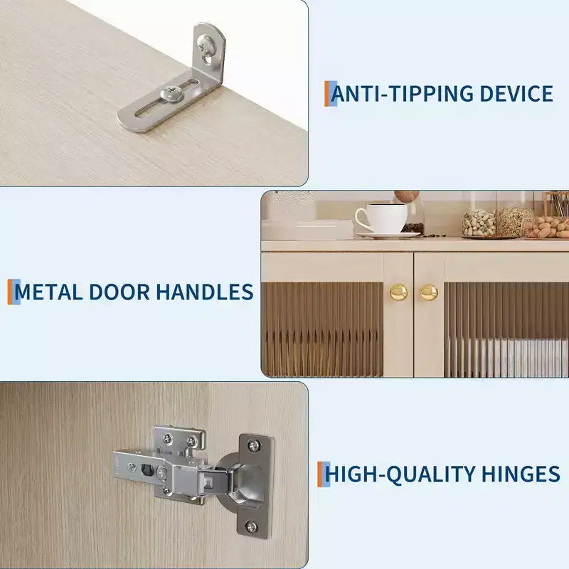 Armoire de rangement haute pour garde-manger avec 2 portes vitrées, meuble de rangement de cuisine autonome avec 7 compartiments de rangement et étagères réglables