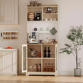 GustoWave 71 Tall Pantry Cabinet with 2 Glass Doors, Freestanding Kitchen Storage Cabinet with 7 Storage Blocks &amp; Adjustable Shelves