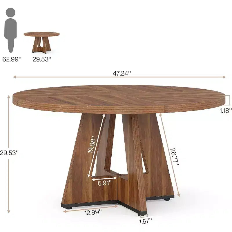 Table de salle à manger ronde de style campagnard avec base en bois, convient aux cuisines, salles à manger et salons, marron.