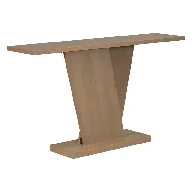 Console d'entrée à base en V, table de couloir décorative, table de canapé étroite, fabriquée en placage de bois naturel, classique et polyatile.