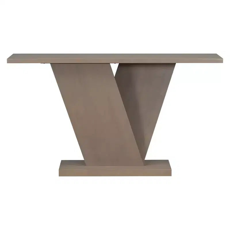 Console d'entrée à base en V, table de couloir décorative, table de canapé étroite, fabriquée en placage de bois naturel, classique et polyatile.