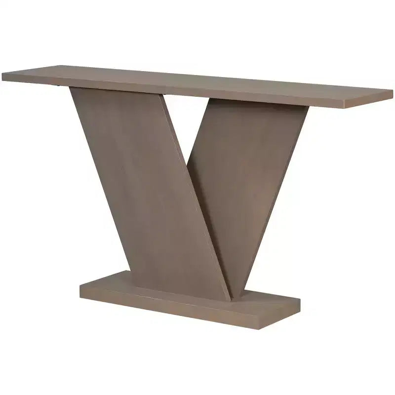 Console d'entrée à base en V, table de couloir décorative, table de canapé étroite, fabriquée en placage de bois naturel, classique et polyatile.