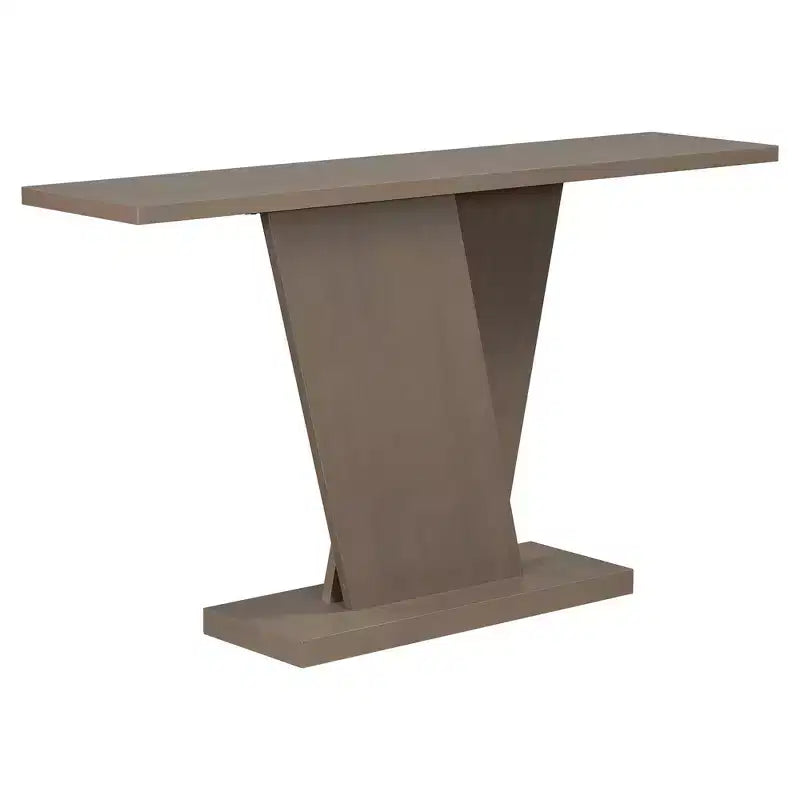 Console d'entrée à base en V, table de couloir décorative, table de canapé étroite, fabriquée en placage de bois naturel, classique et polyatile.
