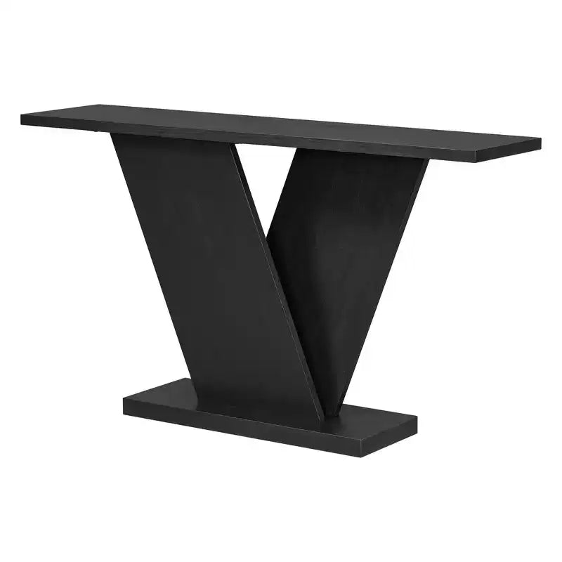 Console d'entrée à base en V, table de couloir décorative, table de canapé étroite, fabriquée en placage de bois naturel, classique et polyatile.