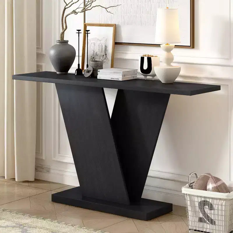 Whisen V-Base Entryway Console Table, Accent Hallway Table, Slim Sofa Table with Natural Wood Veneer, Classic Versatility