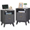 BALHAM TRADE-Modern Fluted Nightstand Set with Charging Station,Faux Marble Top 2 Drawer Storage