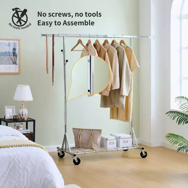 Porte-vêtements roulant robuste, portant à vêtements commercial en fer pliable (cintres portables pour chambre à coucher)