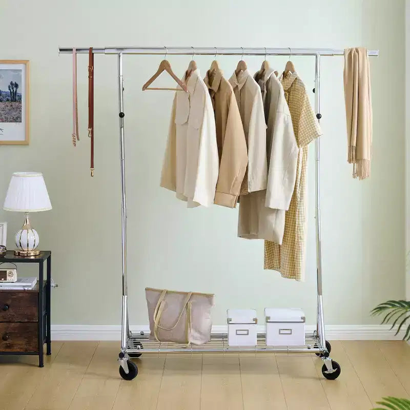 Porte-vêtements roulant robuste, portant à vêtements commercial en fer pliable (cintres portables pour chambre à coucher)