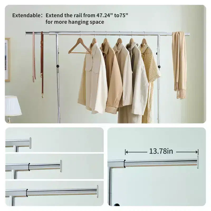 Porte-vêtements roulant robuste, portant à vêtements commercial en fer pliable (cintres portables pour chambre à coucher)