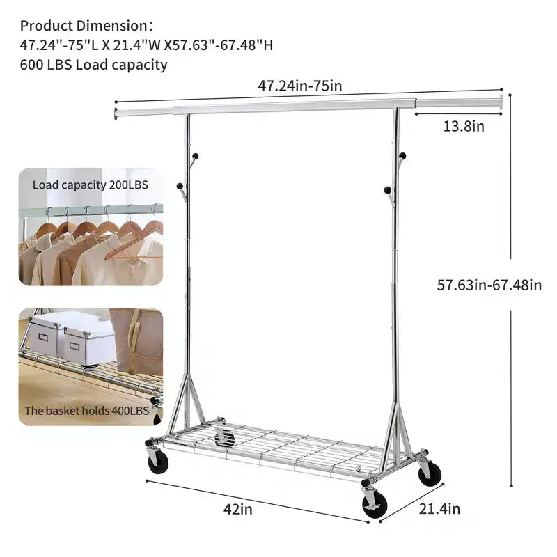 Porte-vêtements roulant robuste, portant à vêtements commercial en fer pliable (cintres portables pour chambre à coucher)