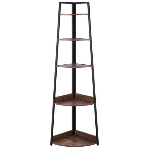 VIYET 70 5-Tier Industrial Corner Shelf - Metal Frame, Wooden Shelves,Rustic Brown
