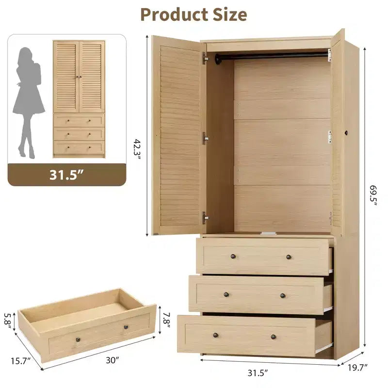 Armoire avec tiroirs, armoire de rangement double porte pour chambre à coucher