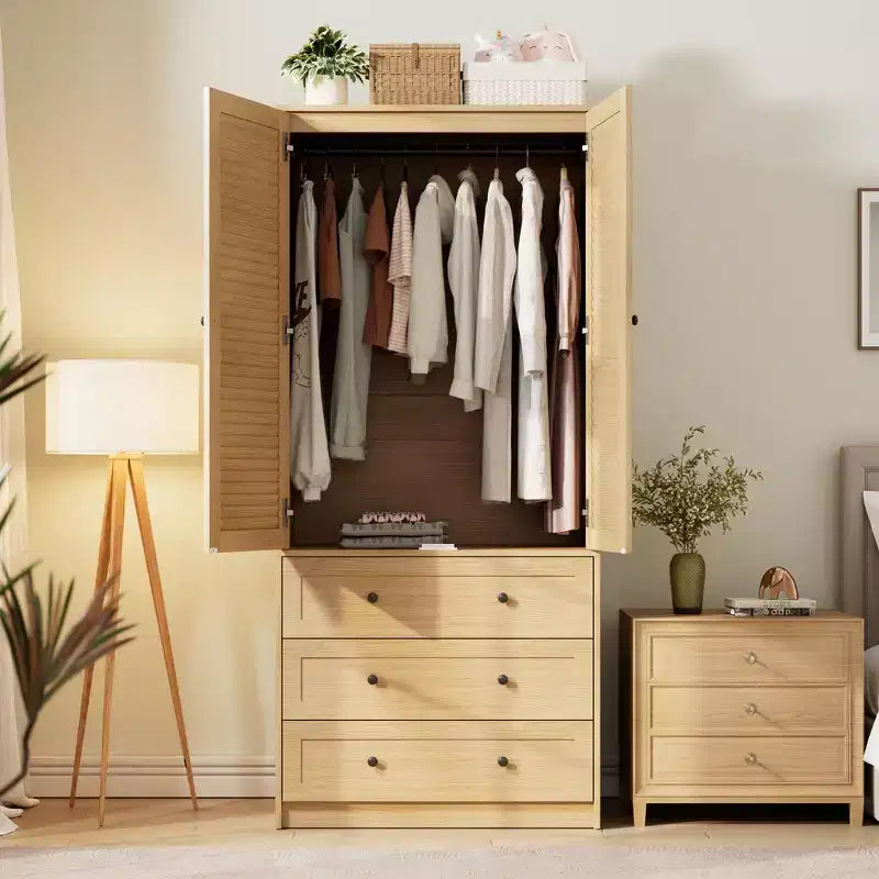Armoire avec tiroirs, armoire de rangement double porte pour chambre à coucher