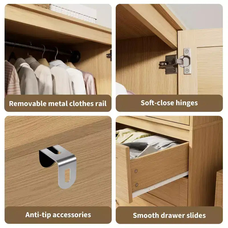 Armoire avec tiroirs, armoire de rangement double porte pour chambre à coucher