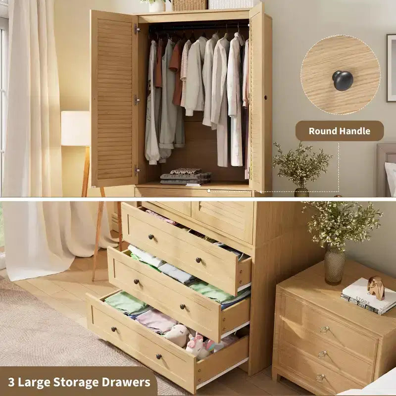 Armoire avec tiroirs, armoire de rangement double porte pour chambre à coucher