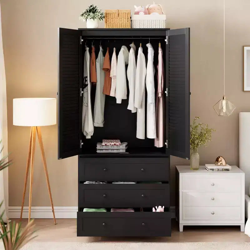 Armoire avec tiroirs, armoire de rangement double porte pour chambre à coucher