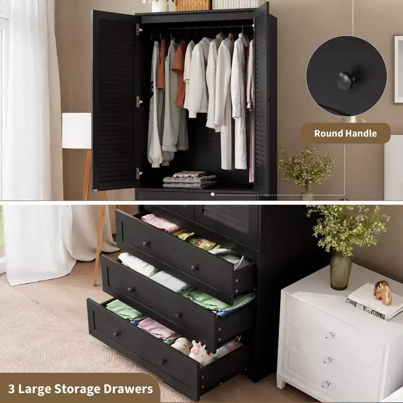 Armoire avec tiroirs, armoire de rangement double porte pour chambre à coucher