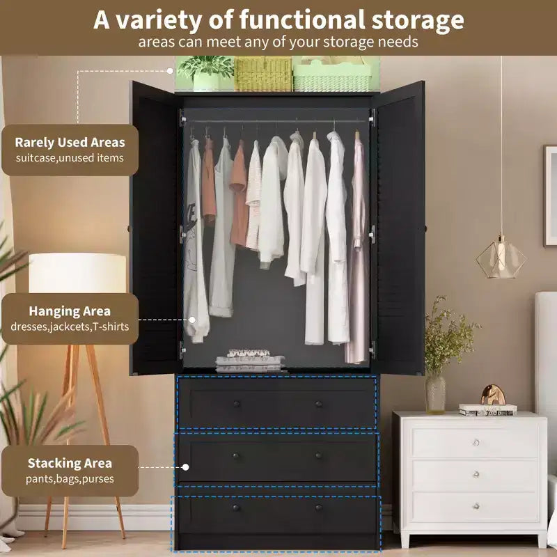Armoire avec tiroirs, armoire de rangement double porte pour chambre à coucher