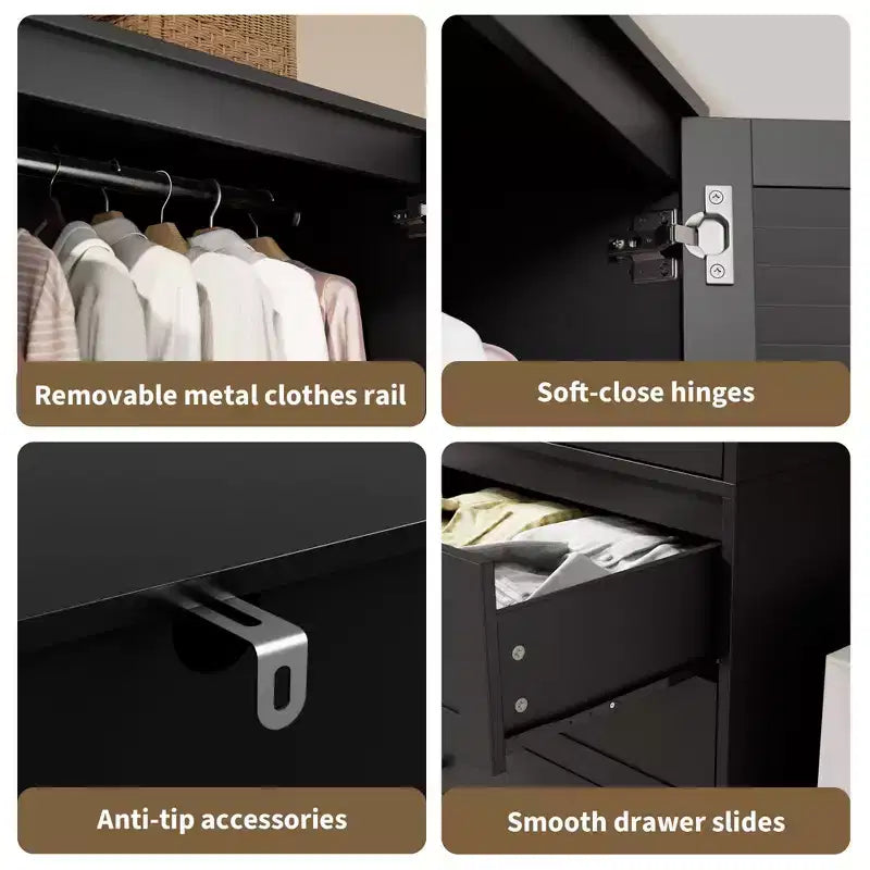 Armoire avec tiroirs, armoire de rangement double porte pour chambre à coucher