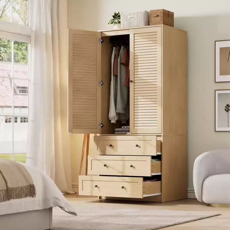 Armoire avec tiroirs, armoire de rangement double porte pour chambre à coucher