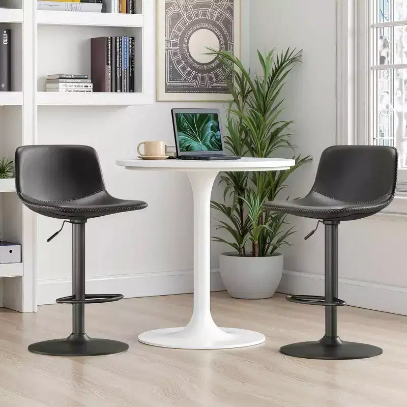 MAYEERTY Set of 2 Adjustable Swivel Bar Stools, Mid-Century PU Leather Industrial Counter Height Chairs for Kitchen Island