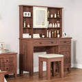 Makeup Vanity Desk with Mirror , 42 in Glass Top White Vanity Table , Upholstered Stool, Drawers, Cabinet &amp; Open