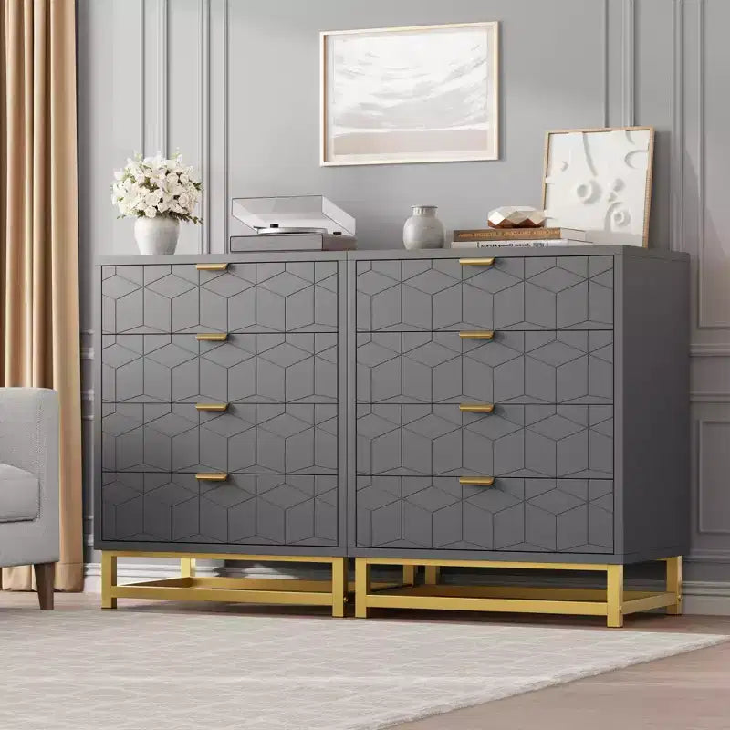 Commode de chambre, commode en bois rose à 4 tiroirs avec poignées, rangement moderne pour couloir et entrée