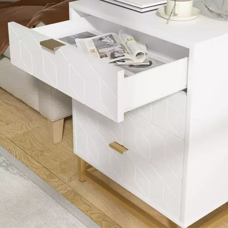 Commode de chambre, commode en bois rose à 4 tiroirs avec poignées, rangement moderne pour couloir et entrée